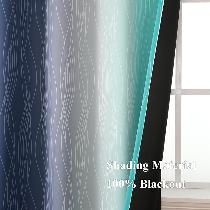 Estelar Textiler Navy Blue and Teal Blackout Curtains - Image 5