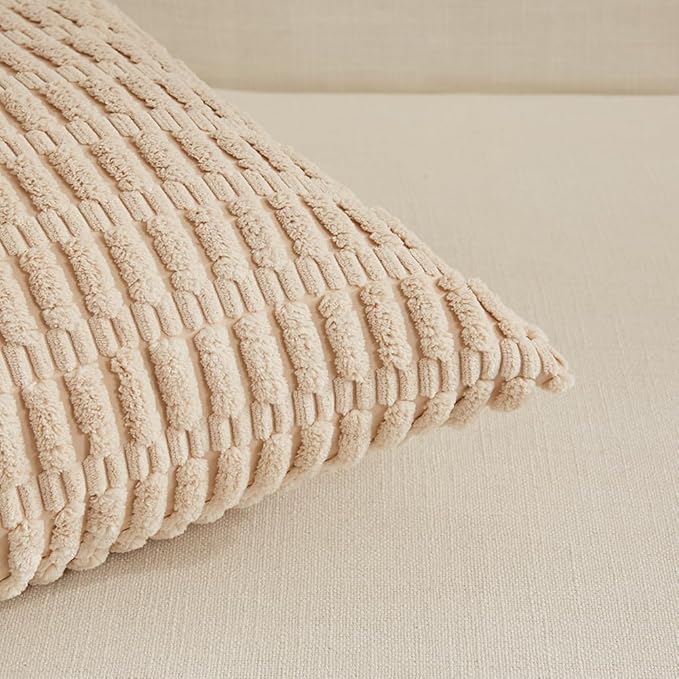 Fancy Homi 4 Pack 20x20 Inch Striped Corduroy Throw Pillow Covers, Rustic Boho - Image 4