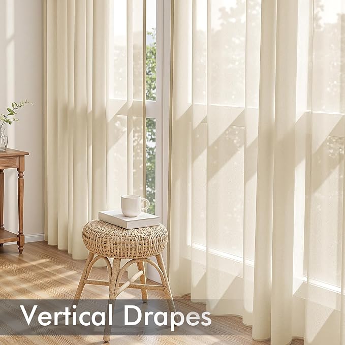 MIULEE Cream Sheer Curtains 72 Inches Long, 4 Panels Set, Light Filtering Rod - Image 5