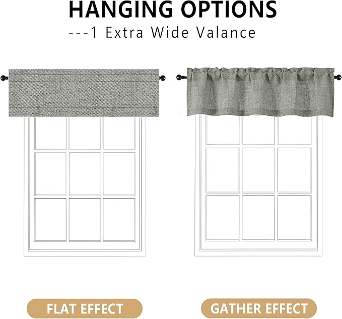 OVZME Valance for Windows, Light Filtering Faux Linen Textured Small Kitchen - Image 3