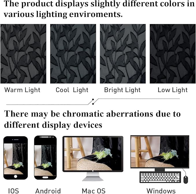 Lecloud Leia Black Sheer Kitchen Curtains 30 Inch Length 2 Pcs, Leaf Textured - Image 7