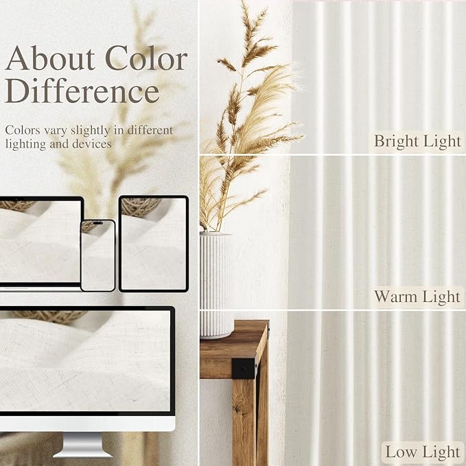 Nanspring Beige White Extra Wide Linen Curtains - Image 3