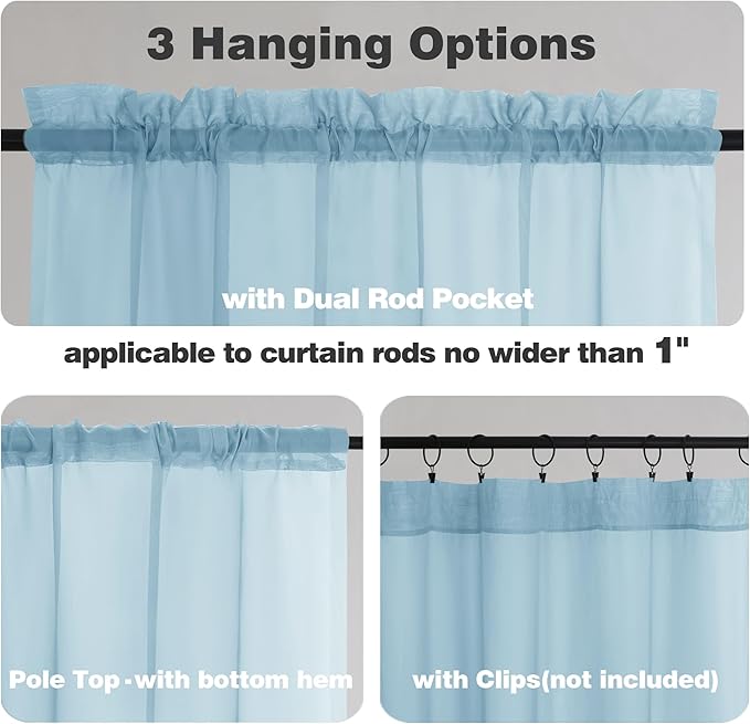 Chyhomenyc Light Blue Sheer Curtains 84 Inch Length 2 Panels, Light Filtering - Image 6