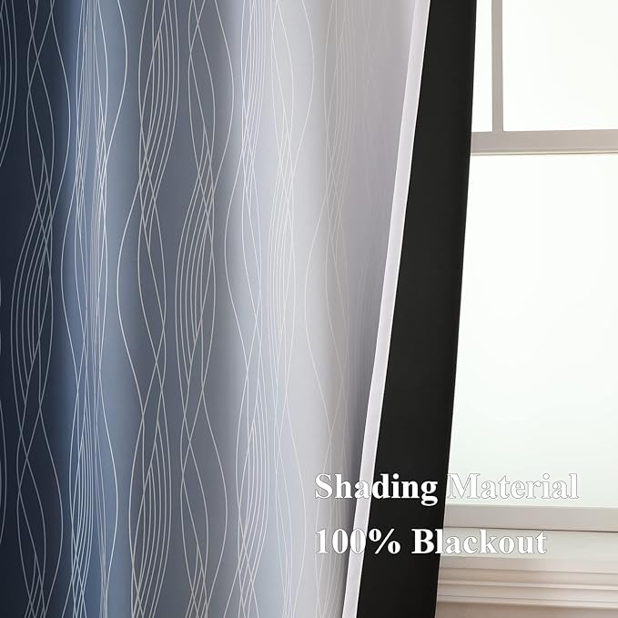 Estelar Textiler Navy Blue and Greyish White Ombre Short Blackout Cafe Curtains - Image 5