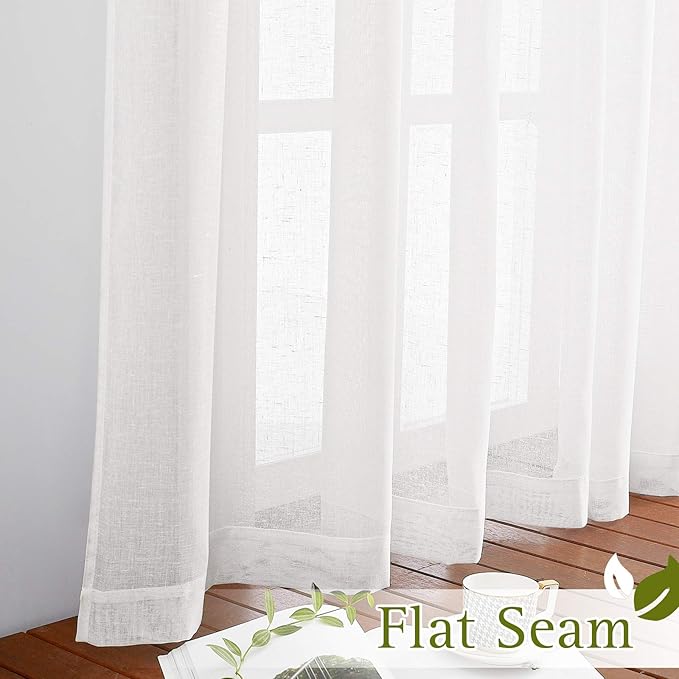 NICETOWN Linen Sheer Short Curtains 48 inch Length 2 Panels - Image 6