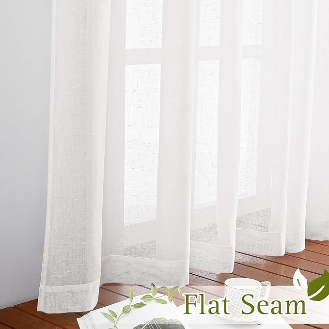 NICETOWN White Sheer Linen Curtains Flax Texture - Image 7