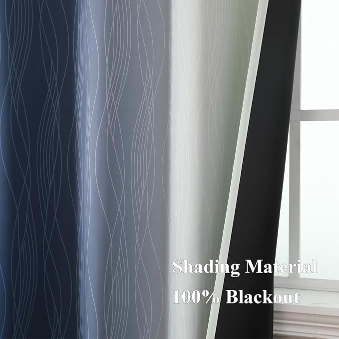 Estelar Textiler Navy Blue and Sage Green Ombre Blackout Curtains 72 Inch - Image 5