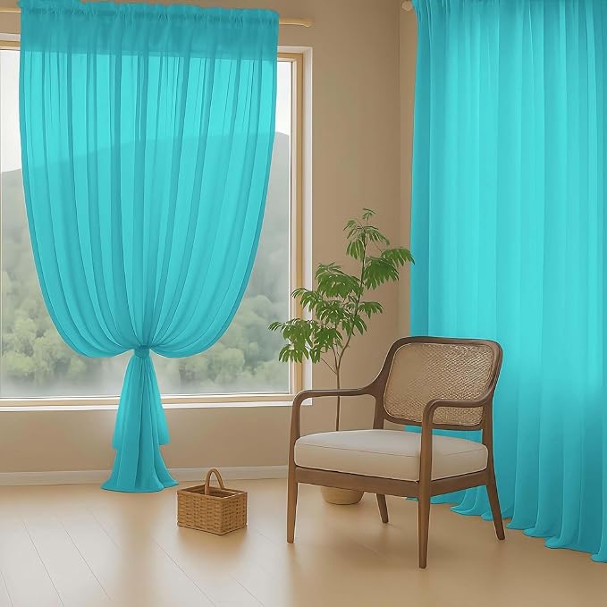 Turquoise Sheer Curtains for Window 72 inches Long 2 Panels Set, Soft Airy - Image 8
