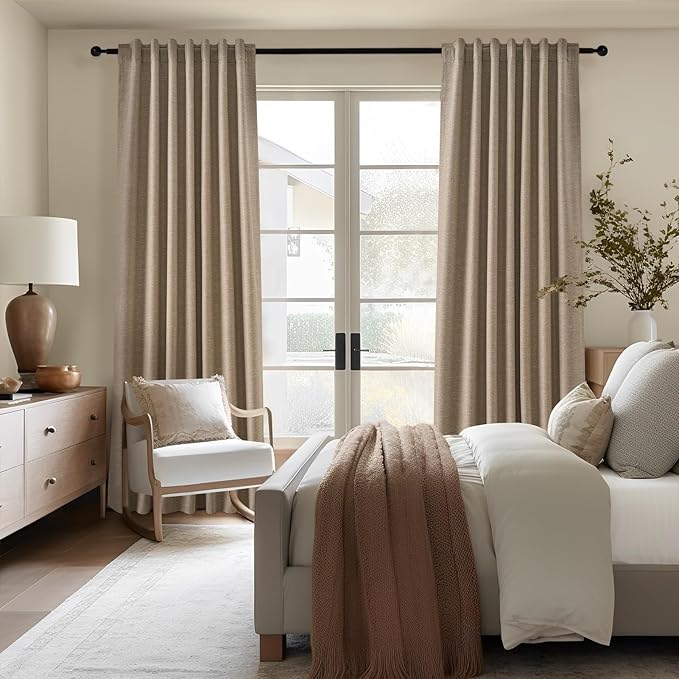 Topfinel 95 Inches Long Custom Linen Blackout Curtains Taupe Pinch Pleated - Image 5