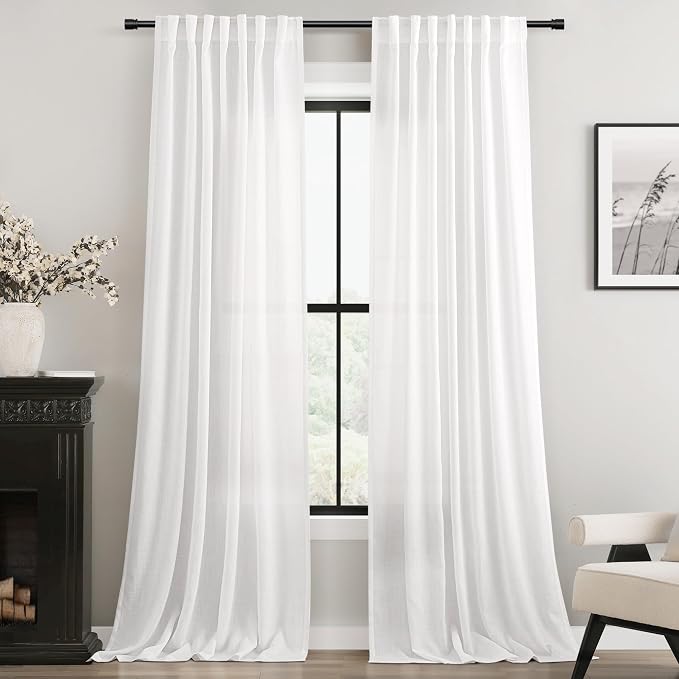 Linen White Curtains 90 inches Long by Jolilight