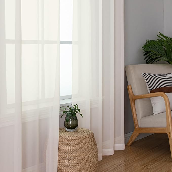 Lecloud Ivory Sheer Curtains 50 Inch Length 2 Pcs, Rustic Farmhouse Curtains - Image 7