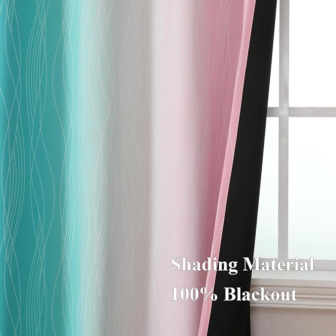 Estelar Textiler Pink and Teal Ombre Blackout Curtains - Image 5
