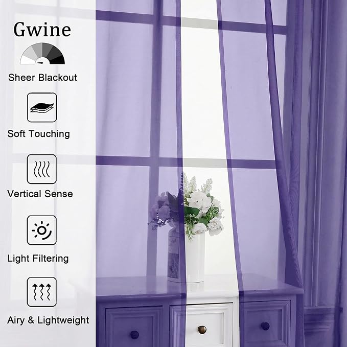 Gwine Sheer Curtains for Bedroom 54 inches Long - Image 4