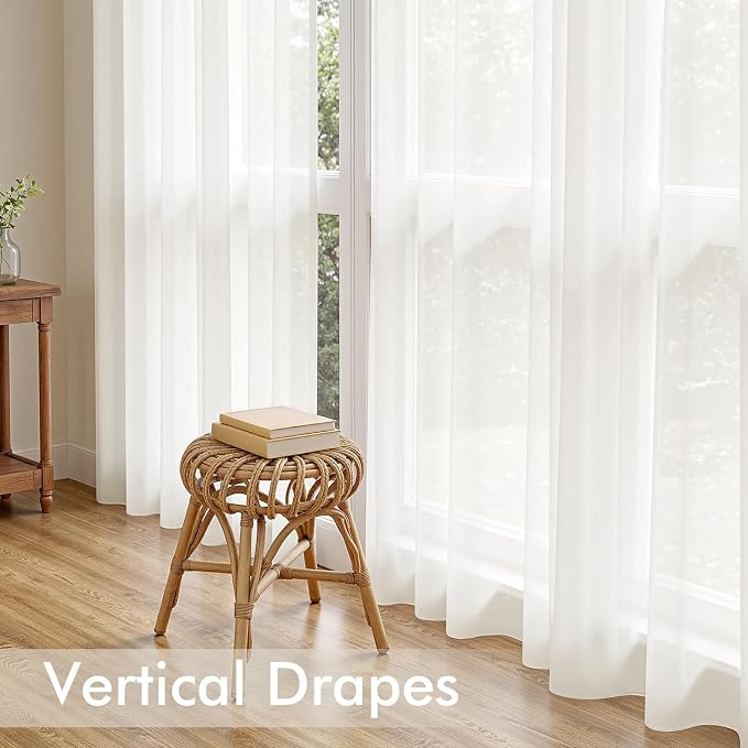 MIULEE Ivory Sheer Curtains 84 Inches Long, 4 Panels Set, Light Filtering Rod - Image 5