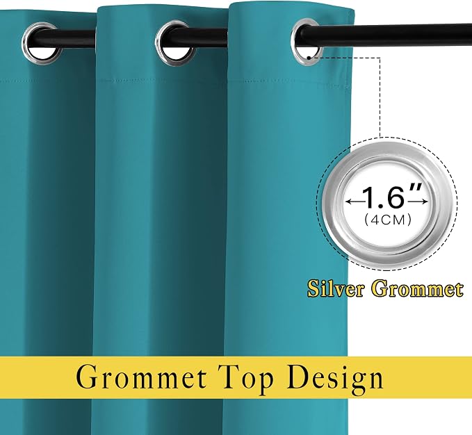 NICETOWN Peacock Teal Blackout Living Room Curtains, Grommet Thermal Curtains - Image 2