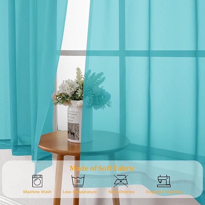 Gwine Turquoise Sheer Curtains 72 Inches Long 2 Panels Set - Image 7