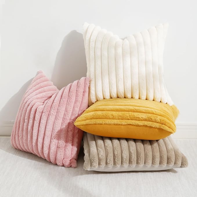 decorUhome Summer Cozy Faux Fur Throw Pillow Covers 12x20 Set of 2 Decorative - Image 5