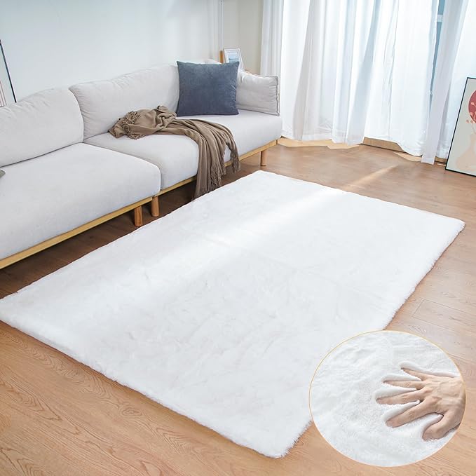 ORINOVA White Faux Rabbit Fluffy Fur Area Rugs by ORINOVA