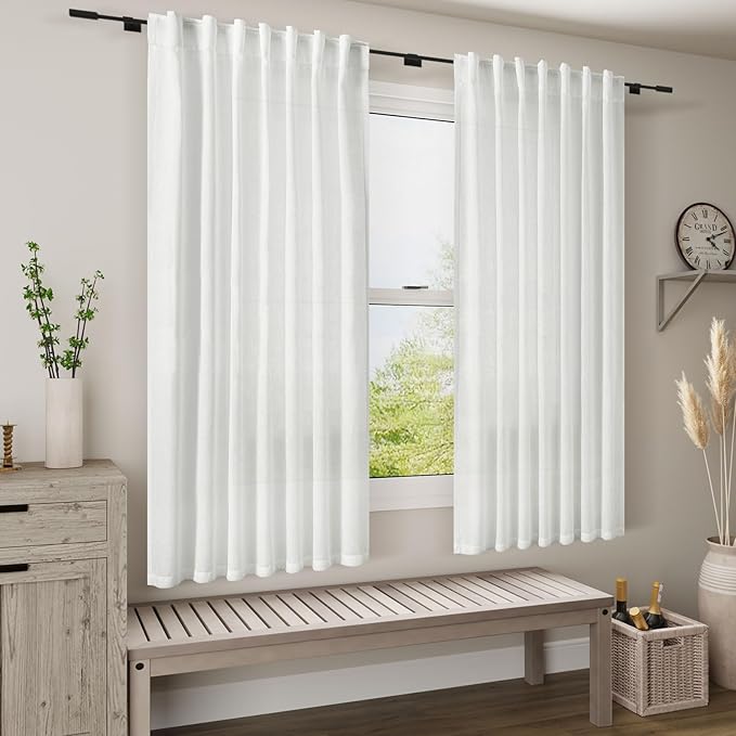 Nanspring White Linen Curtains 67 Inch Length - Image 7