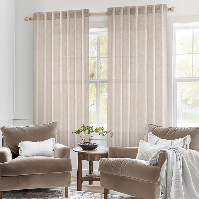 MIULEE Natural White Linen Curtains 48 Inch Long - Image 2