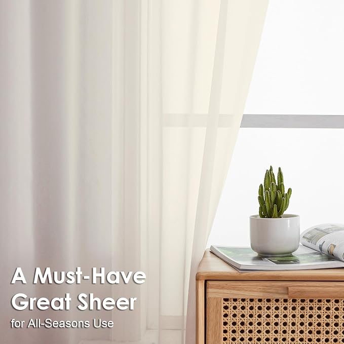 OVZME Cream Sheer Curtains 78 Inches Long 2 Panels - Image 3