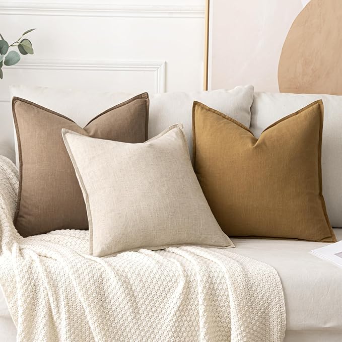 MIULEE Decorative Linen Pillow Covers 20x20 Inch Natural Beige Boho Farmhouse - Image 4