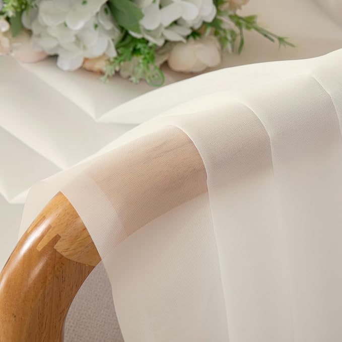 Lecloud Cream Sheer Curtains 72 Inches Long 2 Panels, Light Filtering Curtains - Image 8
