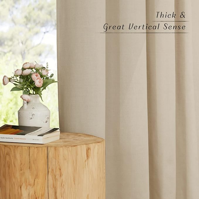 NICETOWN Thick Linen Blend Flax Angora Curtains 63 inches Long, Grommet Linen - Image 3