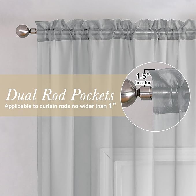 Lecloud Light Grey Sheer Curtains 78 Inches Long 2 Panels, Light Filtering - Image 4