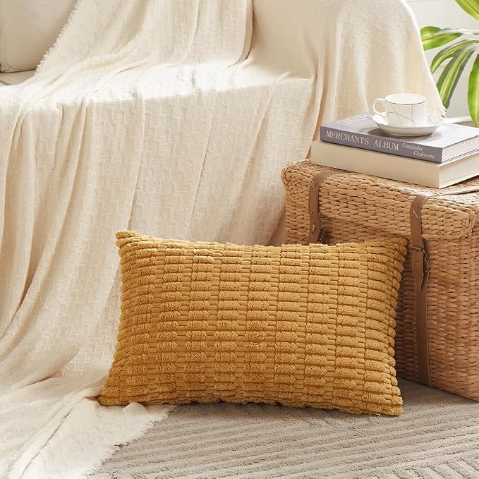 Fancy Homi 4 Packs Mustard Yellow Decorative Throw Pillow Covers 12x20 Inch - Image 2