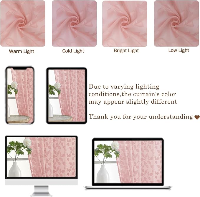 Chyhomenyc Blush Pink Short Curtains 45 Inch Length 2 Panels, Light Filtering - Image 8