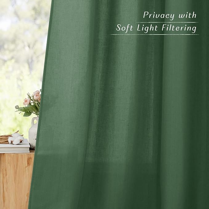 NICETOWN Flax Linen Olive Green Curtains 108 inches Long, Grommet Privacy Semi - Image 5
