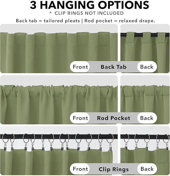 Deconovo Blackout Curtains, Thermal Insulated, W70 x L95 2 Panels, Back Tab - Image 2