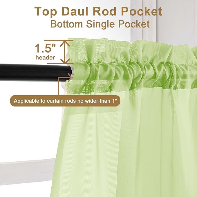 Chyhomenyc Sheer Lime Tier Curtains 24 Inch Length Set, Small Window Kitchen - Image 5