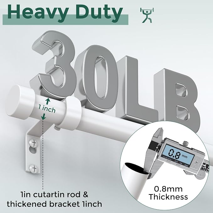 White Curtain Rods for Windows 36 to 240 Inch, Size:36-240 Inch - Image 3