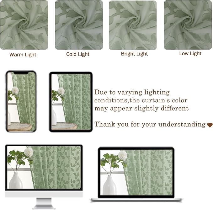 Chyhomenyc Extra Long Sage Green Sheer Curtains 120 Inch Length 2 Panels Set - Image 3