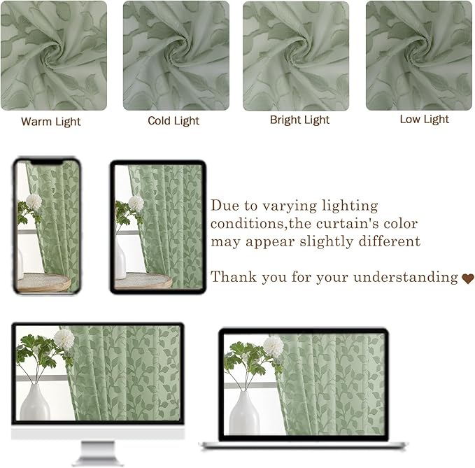 Chyhomenyc Sage Green Sheer Curtains 84 Inch Length 2 Panels Set, Light - Image 7