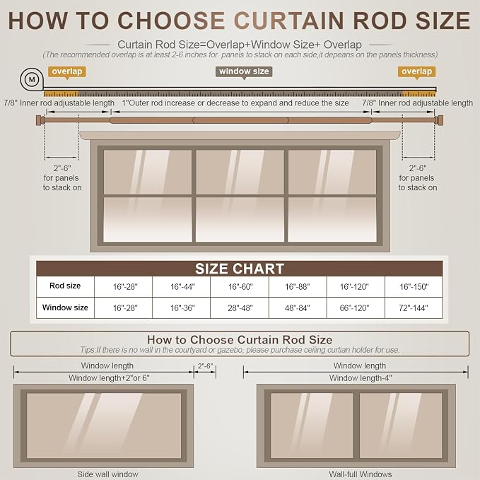 Lootkell Gold Curtain Rods for Windows 72 to 144 Adjustable Modern Curtain Rod - Image 8