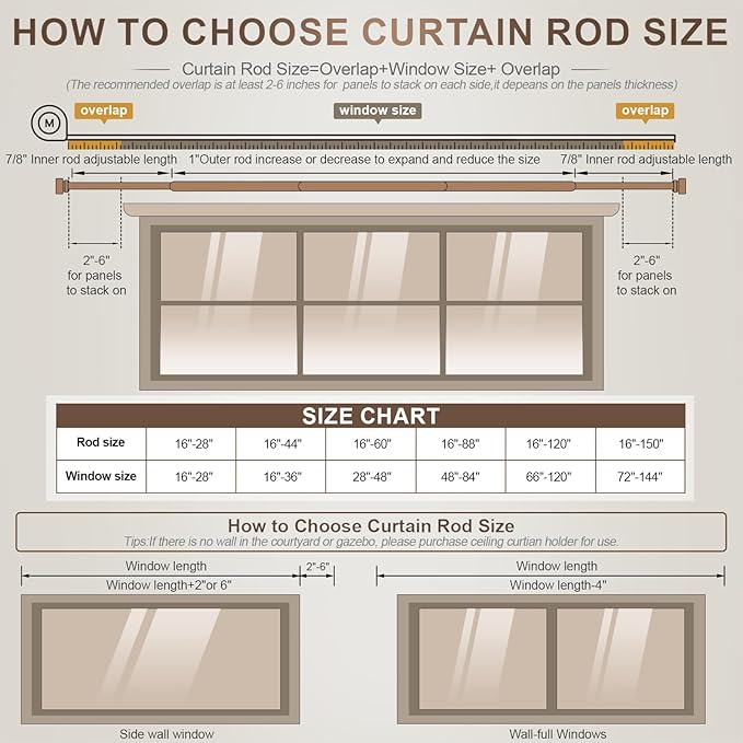 Lootkell Gold Curtain Rods for Windows 66 to 120 Adjustable Modern Curtain Rod - Image 8