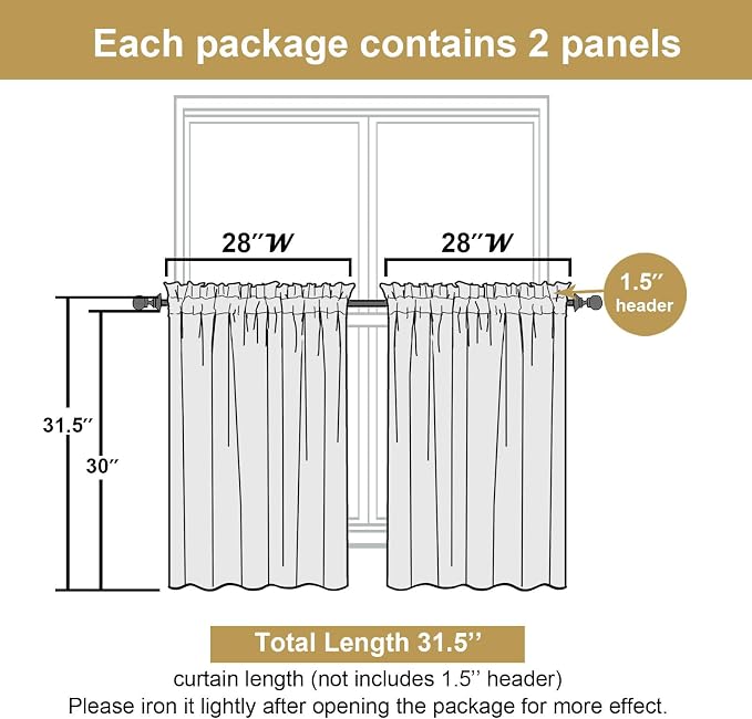 Lecloud Leia White Sheer Kitchen Curtains 30 Inch Length 2 Pcs, Jacquard Leaf - Image 3