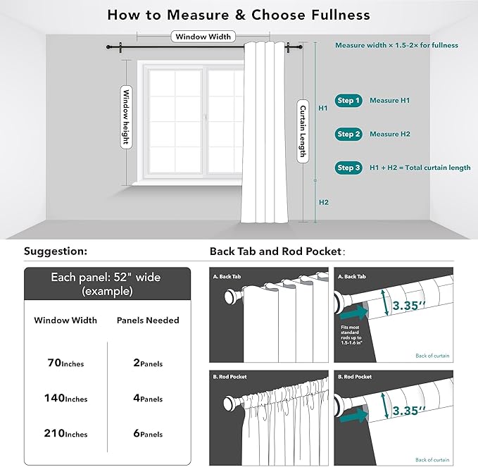 Deconovo Blackout Curtains, Thermal Insulated, W52 x L72 2 Panels, Back Tab - Image 9