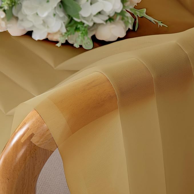 Chyhomenyc Gold Sheer Curtains 30 inch Length 2 Panels, Light Filtering Voile - Image 4