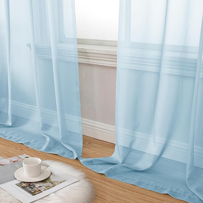 Aiyufeng 2 Pack: Basic Sky Blue Sheer Curtain Drapes 90 Inch Length 2 Panels - Image 8