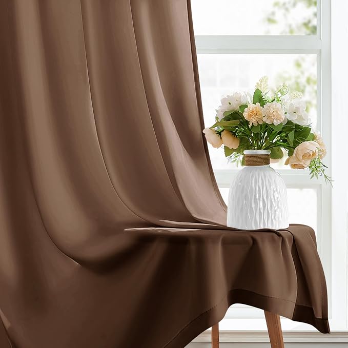 HOMEIDEAS Non-See-Through Brown Privacy Sheer Kitchen Curtains, 30 X 36 Inches - Image 5