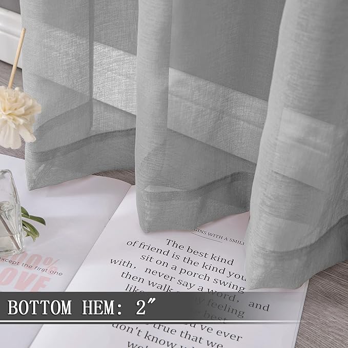 Tollpiz Sheer Tier Curtain Linen Textured Half Kitchen Curtains Sheer Light - Image 4