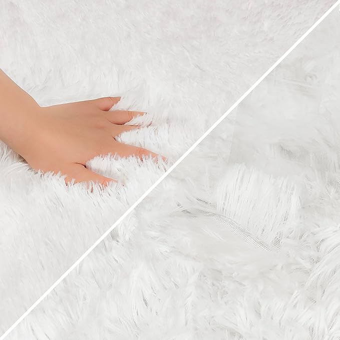 Runner Rug for Bedroom White 3x10ft Fluffy Area Rug Bedside Runner Rug for Kids - Image 6