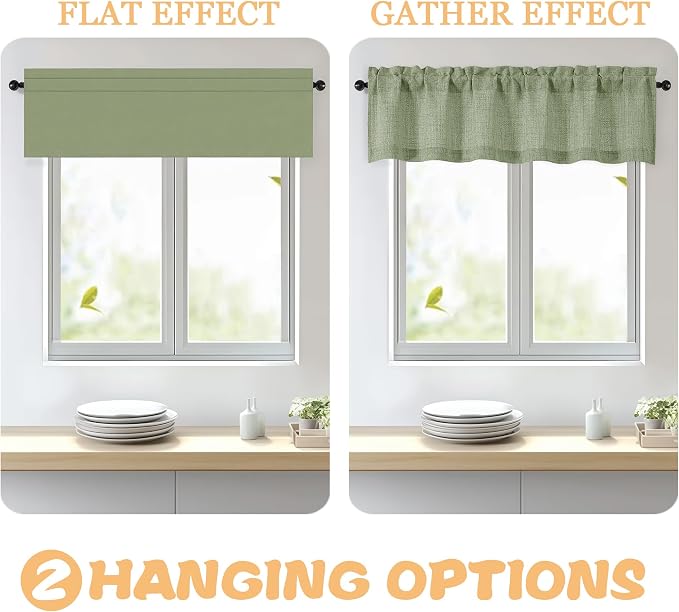 OWENIE Sage Green Valances for Windows 1 Pcs 20 Inch Length, Light Filtering - Image 5