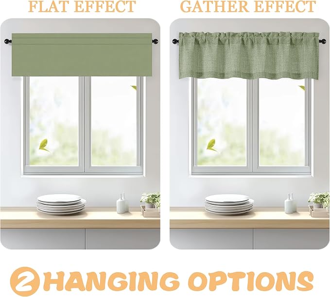 OWENIE Sage Green Valances for Windows 1 Pcs 22 Inch Length, Light Filtering - Image 5
