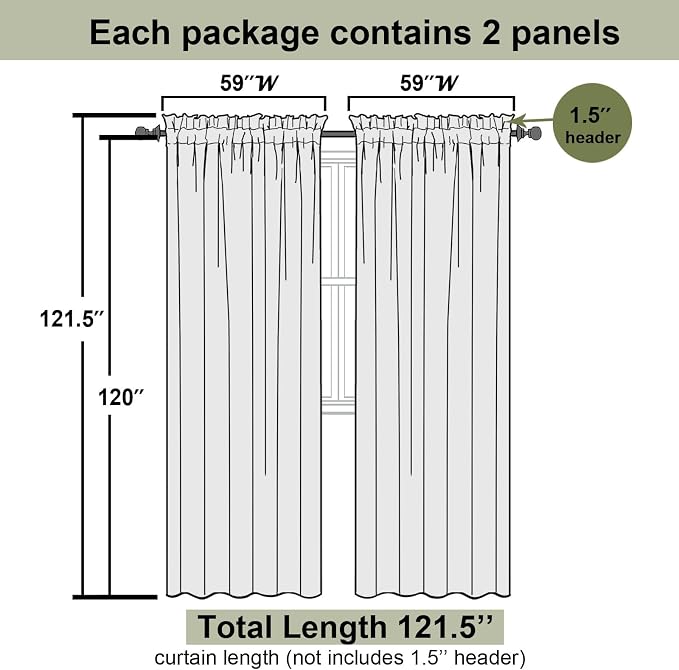 Lecloud Taupe Sheer Curtains 120 Inches Long 2 Panels Set, Rod Pockets Light - Image 3