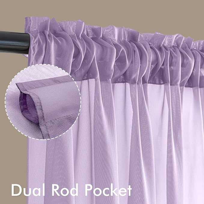 MIULEE Light Purple Sheer Curtains 72 Inches Long, 4 Panels Set, Lavender Light - Image 3
